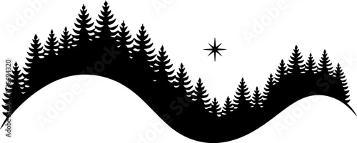 Striking Silhouette Captivating Vector Illustration of Pine Trees and Starry Sky
