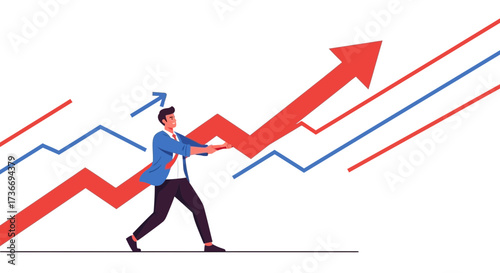 Investor Striving To Boost Business Performance With Upward Trend Arrow Graphs