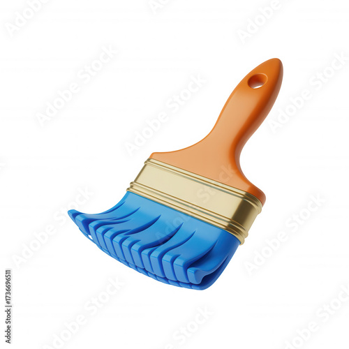 A 3D Rendered Blue Paintbrush with an Orange Handle on transparent background Black