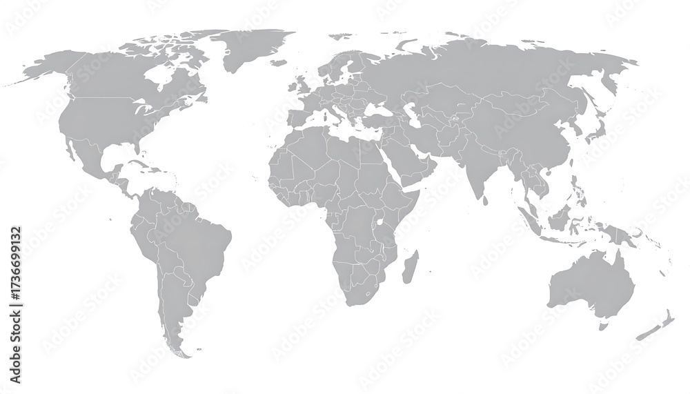 Naklejka premium Detailed world map, showcasing international borders in muted gray tones.