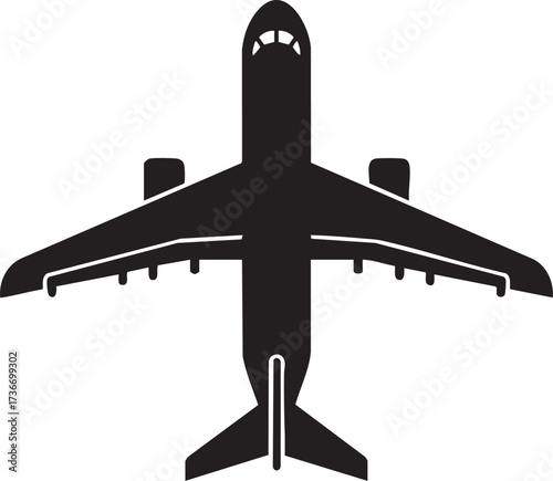 Minimalist Top View Passenger Airplane Silhouettes Vector Icon