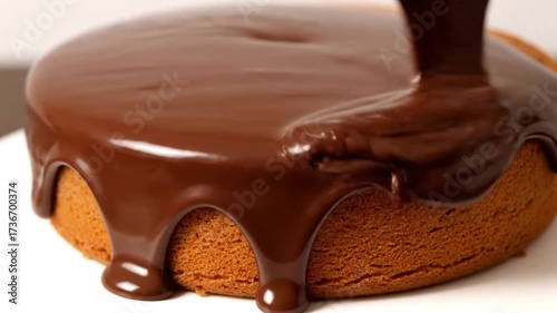 Decadent Chocolate Glaze Cascading Over a Fluffy Golden Cake Surface