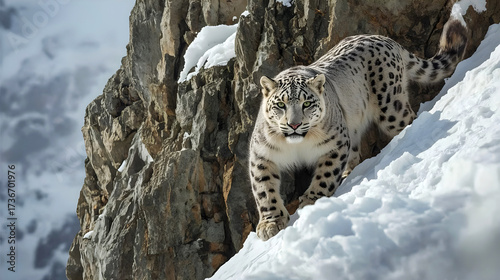 Majestic Snow Leopard on Cliff
