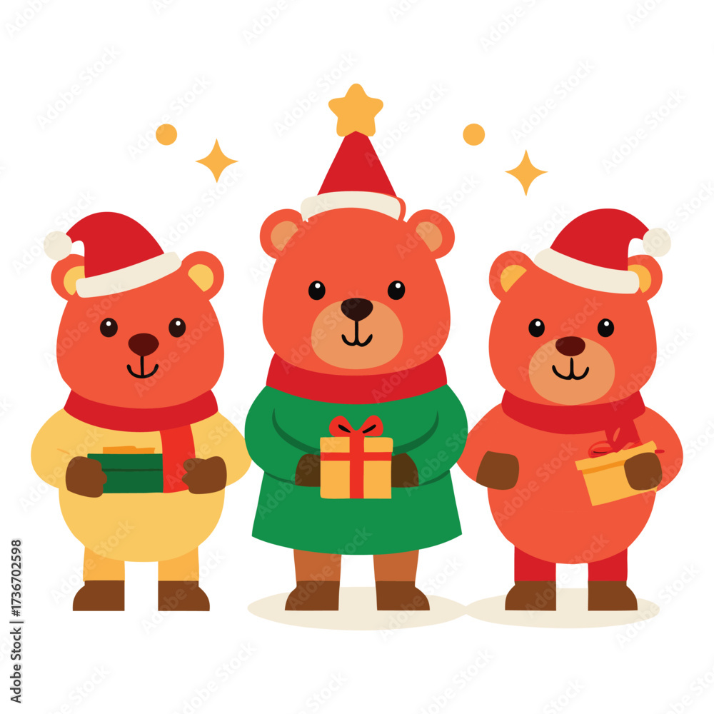 Naklejka premium -set-of-cute-cartoon-bears-celebrating-christma.eps