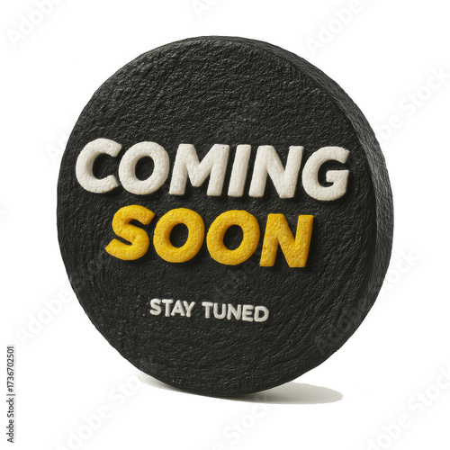 Illustration of coming soon sign isolated on transparent background, promotional marketing message