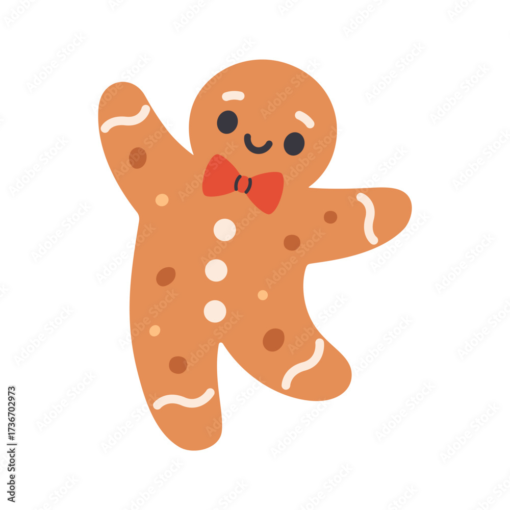 Obraz premium Cute festive gingerbread man. Holiday pastry, cookies. Christmas design for card, banner, poster, wrapping. Flat vector illustration on white background