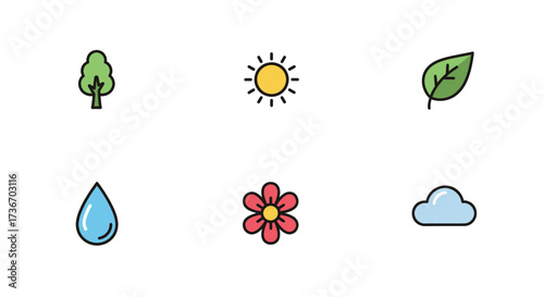 Charming collection of nature icons representing growth and the environment