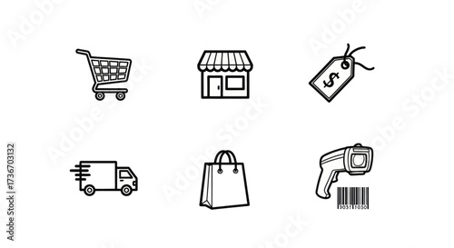 Set of simple icons representing online shopping and retail concepts