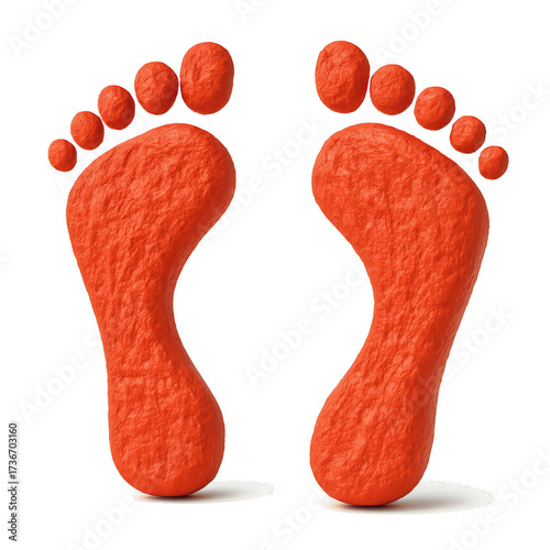 Illustration of two red footprints isolated on transparent background, representing walking or tracking