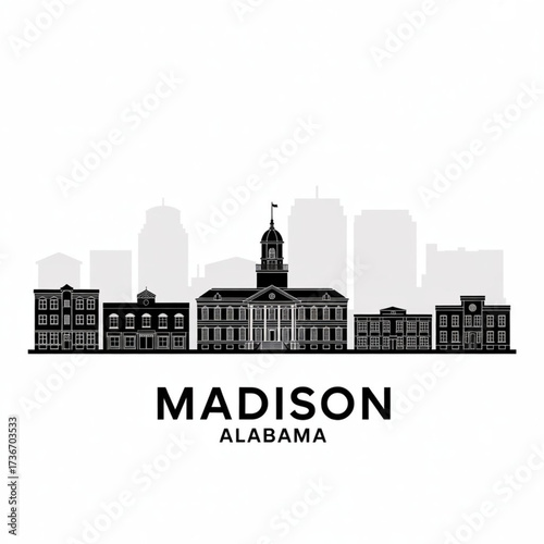 ‎Madison Alabama Skyline Silhouette — A Growing Huntsville Suburban City Vector Illustration