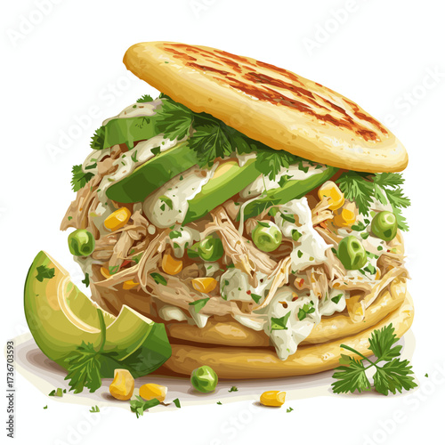 Arepa Reina Pepiada with Chicken, Avocado and CreamySalad