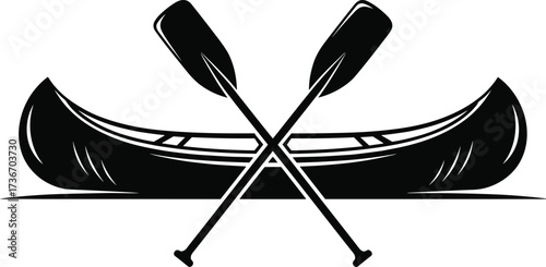 Canoe and Paddle Silhouette Vector – Crossed Paddles and Frontal Canoe View for Water Sports, Adventure, and Outdoor Design Themes