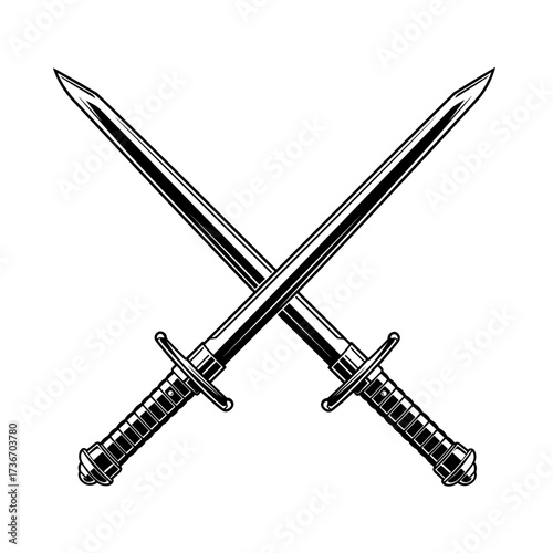 Two crossed army sabers in black and white style representing conflict  