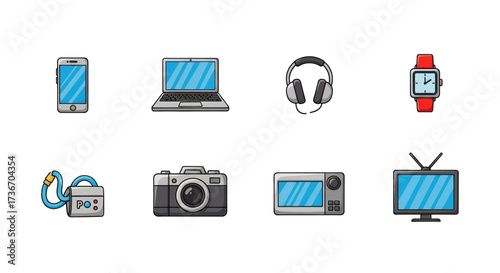 Collection of modern electronic gadgets and devices for daily life