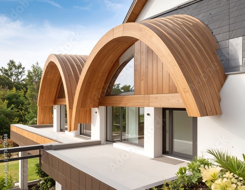 Modern wooden arched facade
