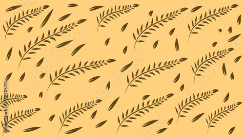 Rustic Brown Botanical Frond Seamless Pattern on Ochre Background