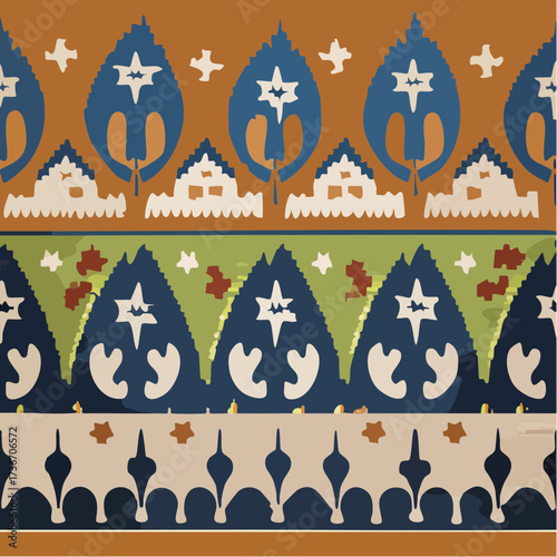 qashqai boteh paisley and star rosette repeat for rug and upholstery design