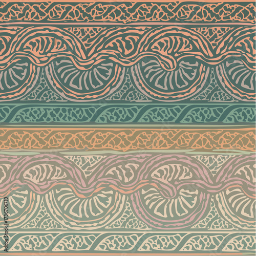 taniko koru and chevron band repeat for premium interior textiles and upholstery