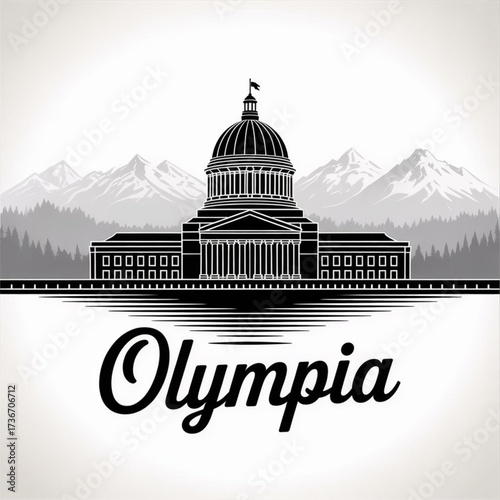 ‎Olympia Washington Skyline Silhouette — A Pacific Northwest Capital City Vector Illustration
