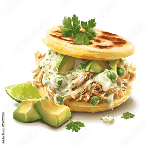 Arepa Reina Pepiada with Chicken, Avocado and CreamySalad