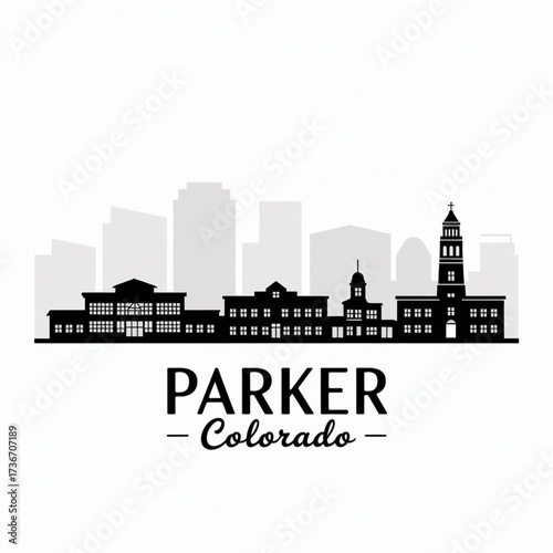 ‎Parker Colorado Skyline Silhouette — Suburban Arts and Cultural Hub Vector Illustration