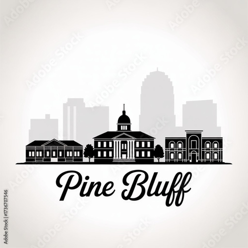 ‎Pine Bluff Arkansas Skyline Silhouette — A Historic Delta City Vector Illustration