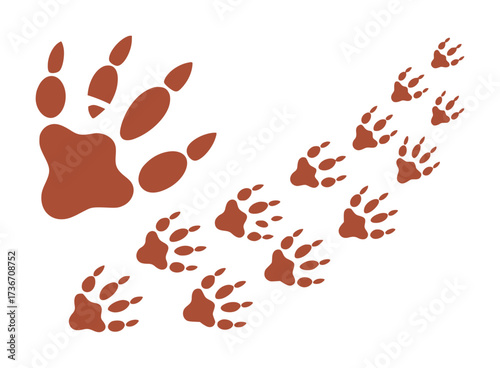 Brown Animal Paw Prints Trail on White Background