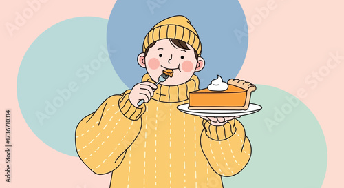 Joyful Dessert Moment: Illustration Of Person Enjoying Delicious Slice Of Pie