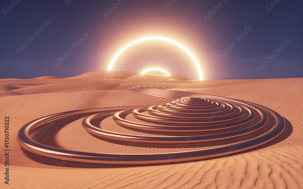 Fototapeta premium Circular Rings in Sandy Desert Dunes Bright Sun isolated Shape