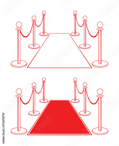 Red Carpet and Stanchions - Two Views Outline and Filled