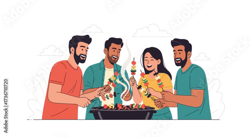 Joyful Gatherings: Friends Enjoys Grilling Kabobs Together, Celebrating Summer Fun