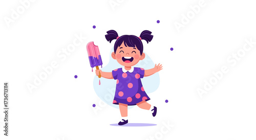 Joyful Young Girl Delighted With Vibrant Ice Pop During A Summer Sunny Day