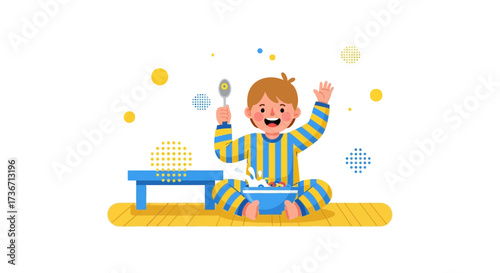 Joyful Youngster Enjoying Breakfast: A Bright, Cheerful Illustration for Modern Themes