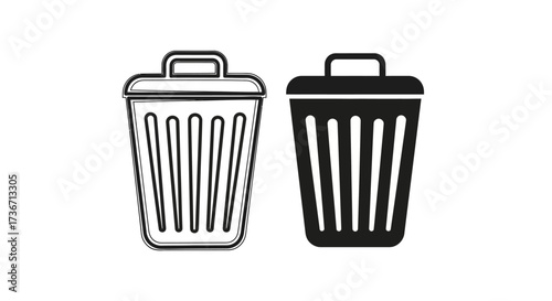 Simple Trash Can Icons Representing Waste Disposal and Recycling Concepts