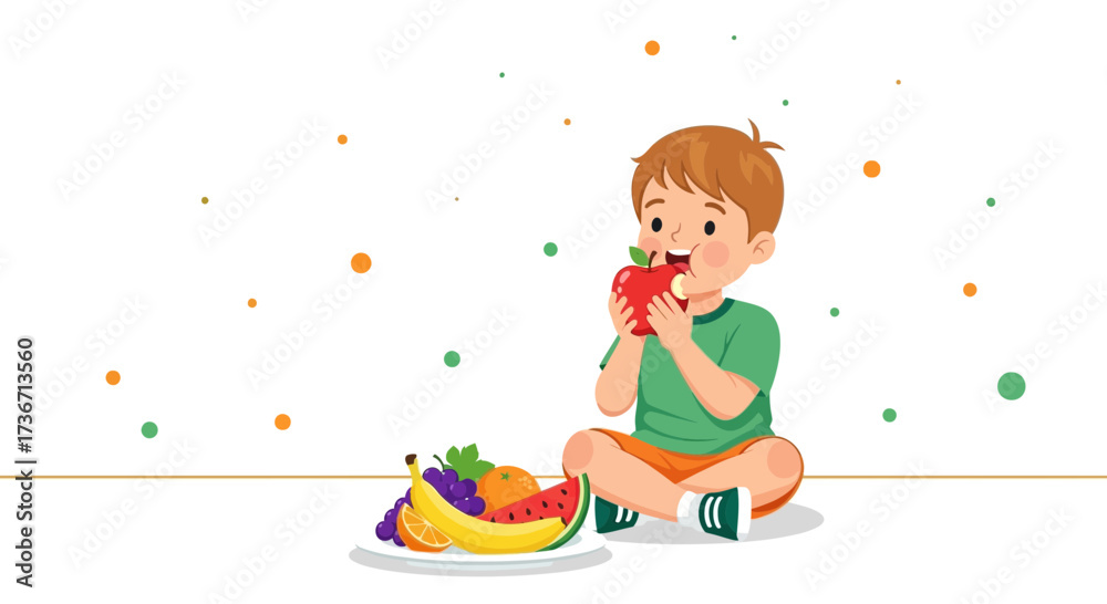 Fototapeta premium Kid Enjoying Nutritious Meal with Fresh Fruit, Promoting Healthy Lifestyle Habits