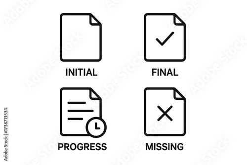 Different document statuses represented with simple icons for project management or workflow tracking in a digital format