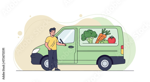 Fresh Produce Delivery Service Vehicle With Healthy Vegetables Transported Safely To Your Doorstep