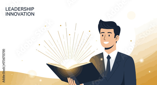 Knowledge Is Power Illustrated, Business Leader Opens Book, Idea Icon With The Light