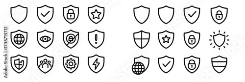 Various shield icons representing security features and protection options for digital applications in a simple and clear design