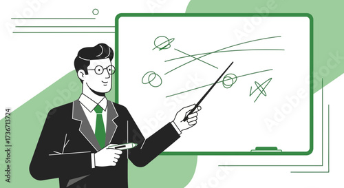 Knowledgeable Educator Giving Presentation, Illustrating Concepts, Showing Plan or Idea Clearly
