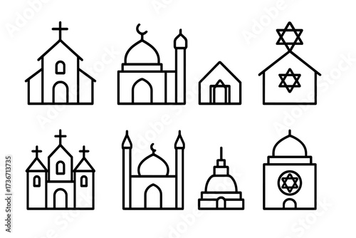 Religious symbols from different faiths arranged in a creative layout for educational purposes