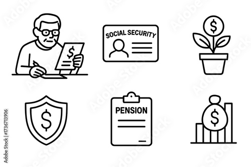 Planning for retirement with social security, pension documents, and financial growth strategies