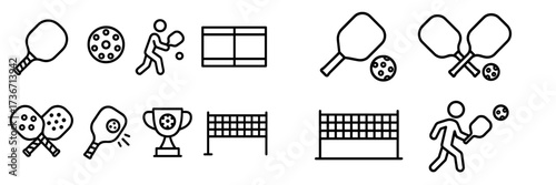 Popular sport symbols featuring racquets, balls, and players engaging in a lively activity on a court