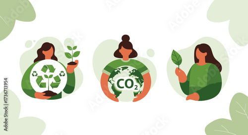 Sustainable Living and Environmental Protection with People and Nature Symbols Representing a Healthy Planet