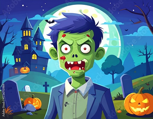 Zombie in suit Halloween scene