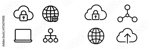 Security symbols for cloud computing and network management presented in a minimalist design