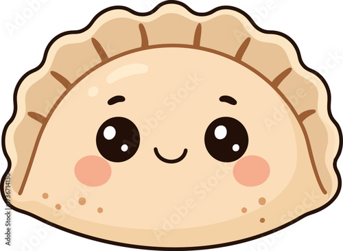 Cute kawaii-style dumpling with a smiling face, perfect for food-related designs.