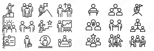 Various icons representing teamwork and leadership activities for corporate onboarding and collaboration settings