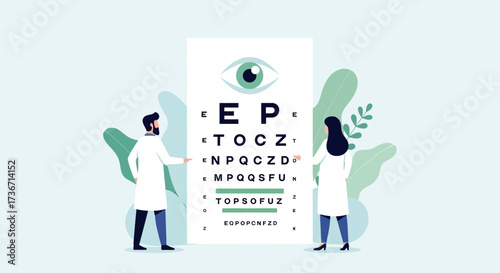 Comprehensive Eye Examination Performed by Medical Professionals Utilizing an Eye Chart to Assess Visual Acuity and Diagnose Potential Vision Problems