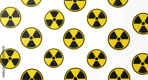 A Repeating Pattern of Radiation Warning Symbols on a White Background Symbolizing Hazardous Material Danger and Environmental Risk Awareness
